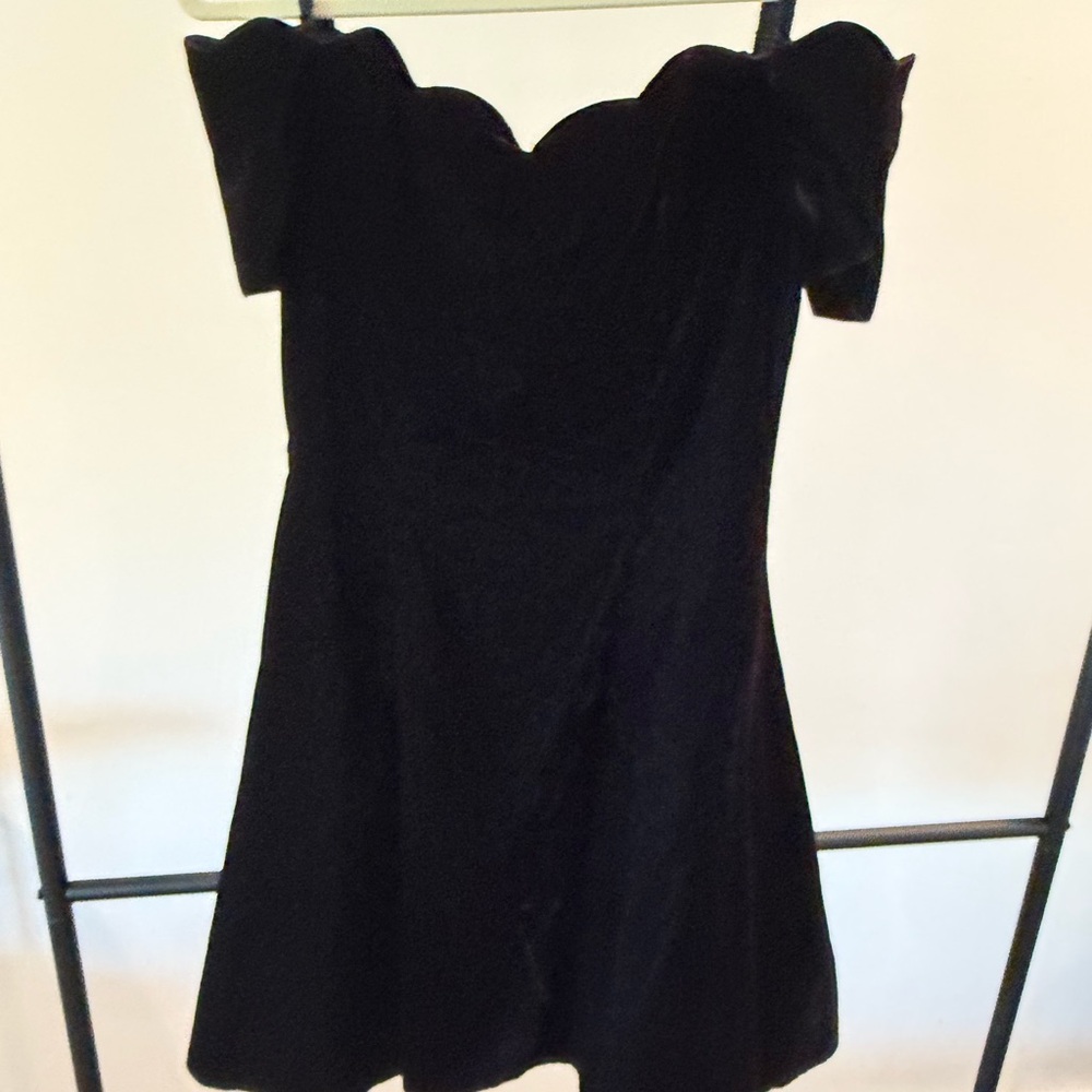 Rampage short black velvet off shoulder dress in size 7